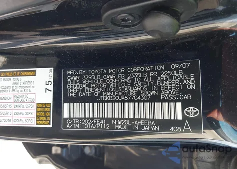 2008 Toyota Prius z USA, uszkodzony, nr VIN JTDKB20UX87704307